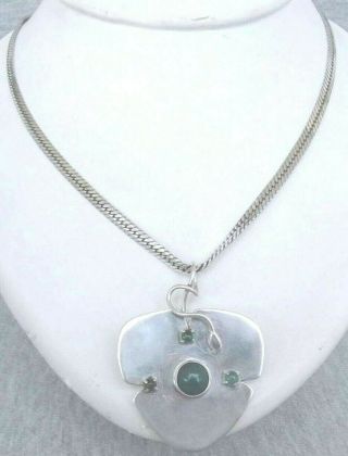 Vintage solid silver sterling 925 SNAKE necklace with jade and green glass 28gr. 2