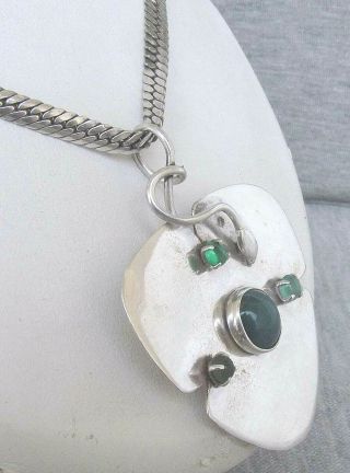 Vintage solid silver sterling 925 SNAKE necklace with jade and green glass 28gr. 3