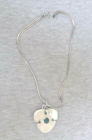 Vintage solid silver sterling 925 SNAKE necklace with jade and green glass 28gr. 5