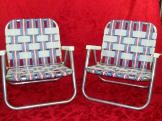 Vintage Aluminum Folding Webbed Lawn Chair Set Of 2 Camping Beach Height