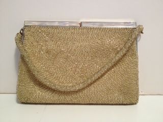 Vintage Gold Beaded Evening Handbag Purse Fs