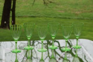 Vintage Green Vaseline Uranium Glass Wine Glasses,  Set Of 4