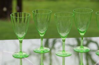 Vintage Green VASELINE URANIUM Glass Wine Glasses,  Set of 4 2