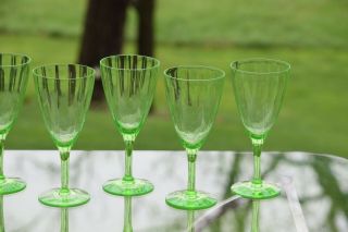 Vintage Green VASELINE URANIUM Glass Wine Glasses,  Set of 4 3