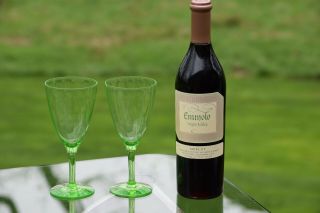 Vintage Green VASELINE URANIUM Glass Wine Glasses,  Set of 4 5