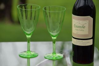 Vintage Green VASELINE URANIUM Glass Wine Glasses,  Set of 4 6