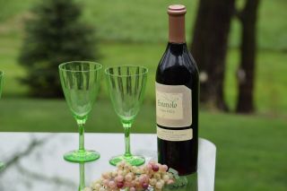 Vintage Green VASELINE URANIUM Glass Wine Glasses,  Set of 4 7