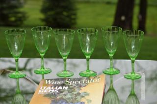 Vintage Green VASELINE URANIUM Glass Wine Glasses,  Set of 4 8