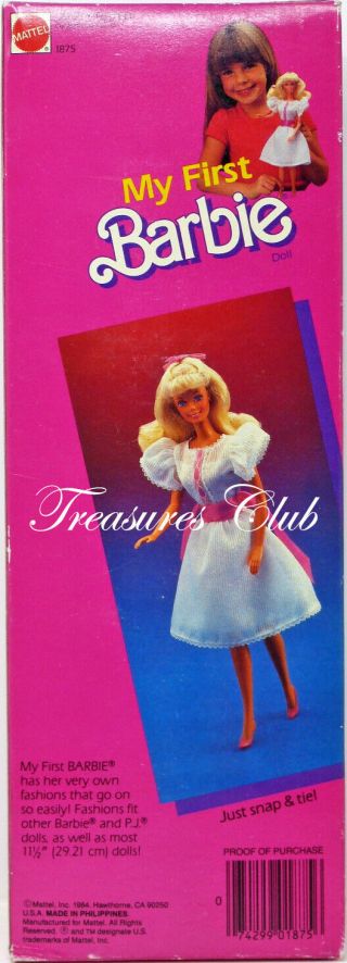 My First Barbie Doll 1875 Never Removed from Box 1984 Mattel,  Inc.  3, 3