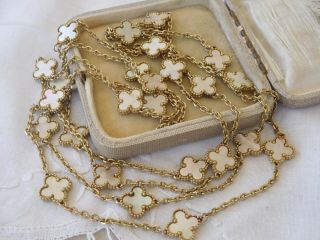 Lovely Long Vintage 1960s Mother Of Pearl Gold Chain Necklace