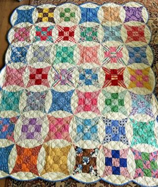 Vintage Quilt Handmade Hand Pieced And Machine Quilted Vintage Fabric 84” X 72”
