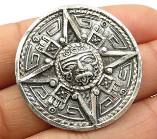 Mexico 925 Sterling Silver - Vintage Mayan Sun God Brooch Pin - Bp2119