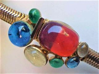 Vintage Hattie Carnegie Multicolor Poured Glass Cabachon Necklace