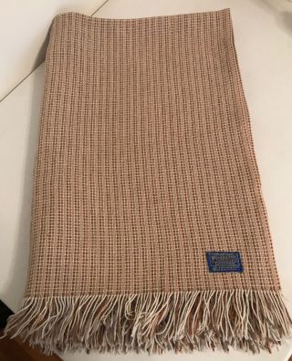 Vtg Pendleton Wool Throw Woven Natural Neutral Colors Gray Brown Cream