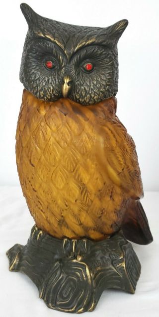 Tin Chi OWL Solid Brass Red Ruby eye Table Lamp Night Light Andrea Sadek Vtg1996 2