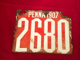 1907 Pennsylvania Pa Penna License Plate Rare Vintage
