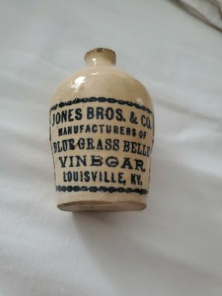 Vintage Mini Stoneware Crock Jug Jones Bros.  & Co.  Cider & Vinegar Louisville Ky