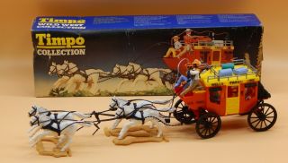 Vintage Timpo Wild West Wells Fargo Stagecoach Figure Set Mib
