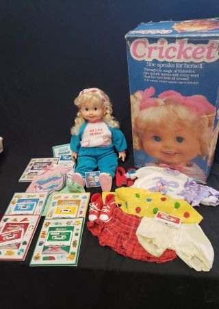 1986 Playmates 25 " Talking Cricket Doll W/ Box,  Outfits,  Books,  Cassette Tapes