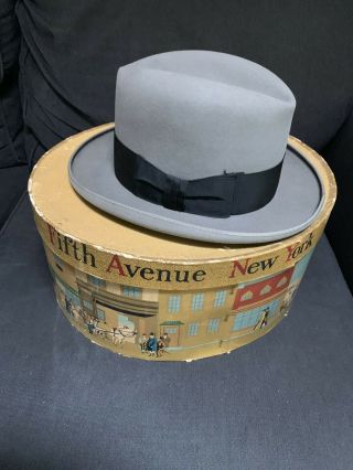 Vintage Dobbs Fifth Avenue York Bowler Hat Grey Black Hat Box