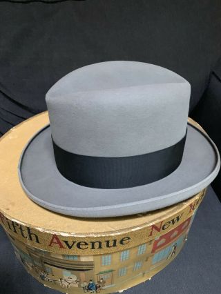 Vintage Dobbs Fifth Avenue York Bowler Hat Grey Black Hat Box 3