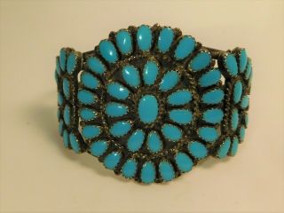 Vintage Zuni Turquoise Petit Point & Sterling Silver Cuff Bracelet,  Lmb,  Signed