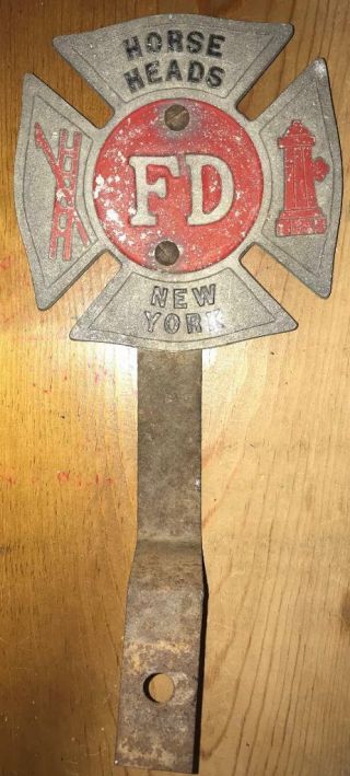 Vintage Horseheads Ny Fire Department Mounted Plaque Topper Engine Truck Large