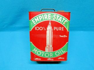 Vintage Empire State 100 Pure Motor Oil 2 Gallon Can Gas Station Advertising