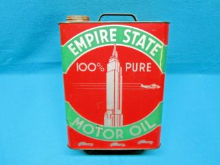 Vintage Empire State 100 Pure Motor Oil 2 Gallon Can Gas Station Advertising 2