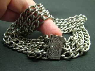 Antique Victorian White Metal Engraved Bookchain Pendant Necklace/collar
