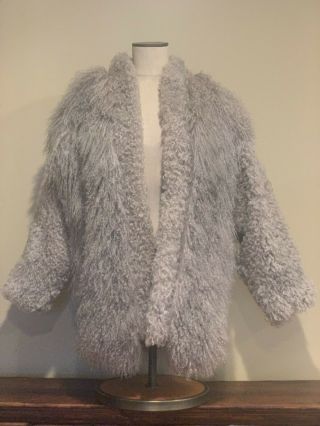 Vintage Tibetan Lamb Fur Coat Natural/gray Jacket Curly Clifford Fur Co.  M/l A,
