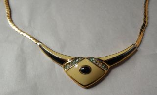 Vintage Christian Dior Enamel Rhinestone Gold Tone Choker Necklace