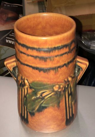 Vintage Roseville Baneda " Laurel " Pattern Double Handle Vase 7.  5 " Paper Label
