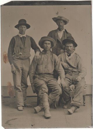 Vintage 1860s Tintype Photo,  Western / California Farmhands / Cowboys