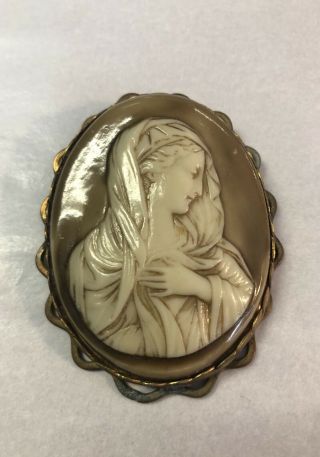 Vintage Early Holy Mary Shell Cameo,  Large