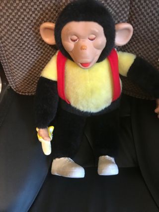 Vintage Mr.  Bim Zippy Monkey With Banana Plush 18in Rubber Face
