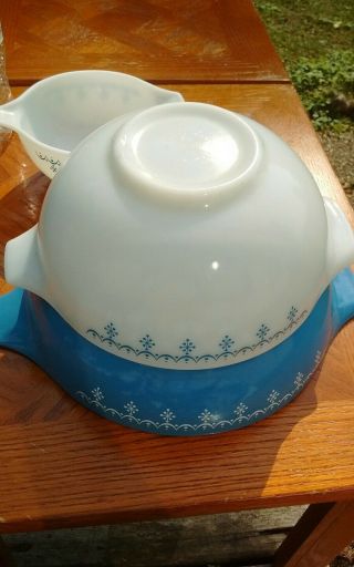 Vintage Pyrex Snowflake Blue Garland Cinderella Mixing Bowls 441 - 444 SET OF 4 5