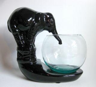 Black Ceramic Circus Elephant Fish Bowl Vintage Mid Century Modern Haeger Cat