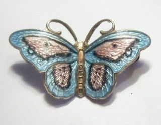 Vtg T Marthinsen Blue Butterfly Brooch Made In Norway 925s Sterling Enamel Pin