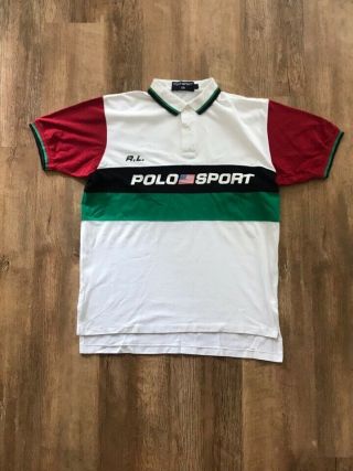 Polo Sport Ralph Lauren Big Flag Logo Shirt T - Shirt Vintage Rugby 90 