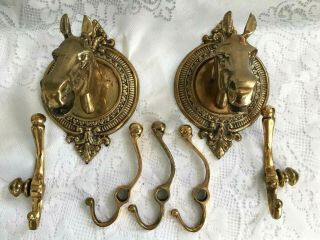 Vintage Heavy Brass Horse Head Western Towel Bar Holder Hooks,