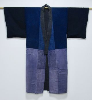 Japanese Cotton Antique Kimono / Vintage Fine Indigo Blue / Stripe /342