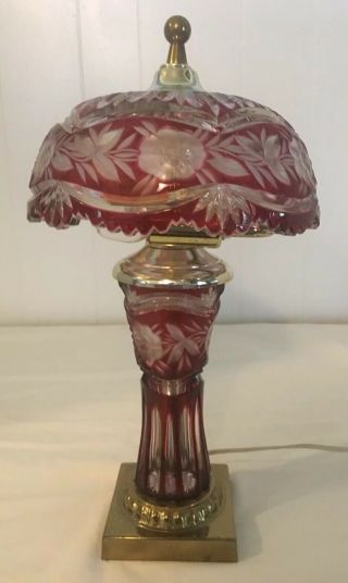 Vintage Hand Cut Crystal Ruby Red To Clear Glass Lamp Marked Dresden