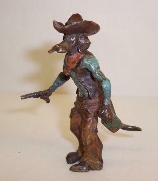 Vintage Cold Painted Bronze Hound Dog Cowboy With Gun & Whisky Bottle Miniature