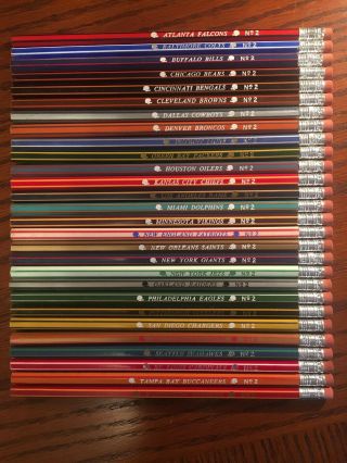 Vintage Nfl Football Team Striped Pencils - Complete Set Of 28