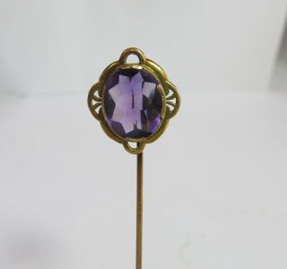 Antique 14k Solid Gold Stick Pin With Natural Amethyst 2.  75 Cts