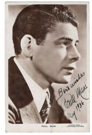 Paul Muni Vintage Signed Postcard Photo 1936 / Autographed