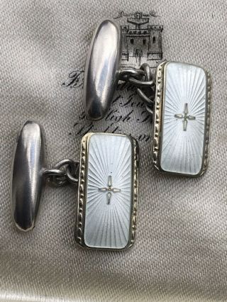 Antique Victorian 1899 Sterling Silver GuillochÉ Enamel Mens Dress Cufflinks