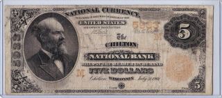 $5 1882 Date Back Chilton National Wisconsin Wi " Mega Rare " Only 4 On Census
