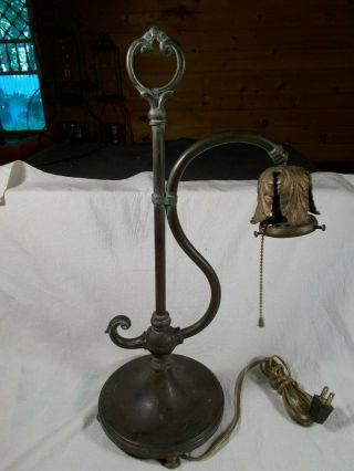 Vtg Pullchain Socket Art Nouveau Bronze Patina Electric Desk Lamp Table Lamp